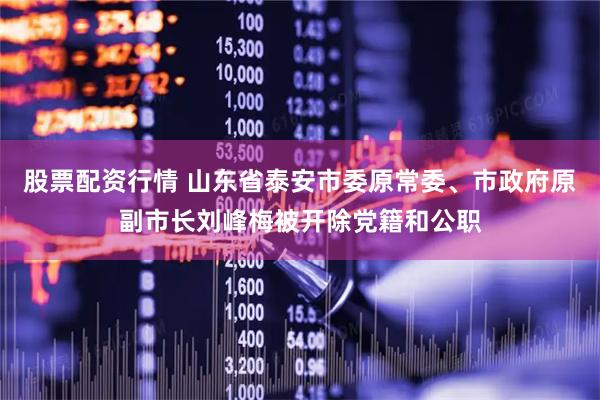 股票配资行情 山东省泰安市委原常委、市政府原副市长刘峰梅被开除党籍和公职
